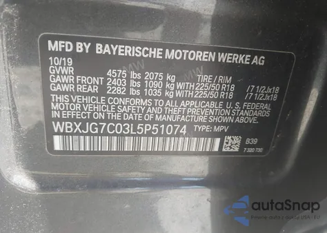 2020 BMW X1 Sdrive28I z USA, uszkodzony, nr VIN WBXJG7C03L5P51074